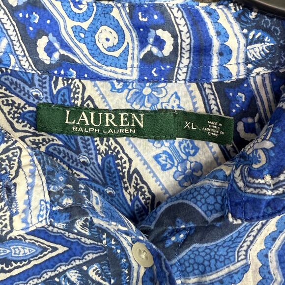 Lauren Ralph Lauren Womens size XL Paisley Print Blue Silk Blend Button Down - Picture 4 of 6